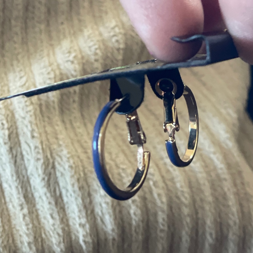 Gold and Blue Hoop Earrings โ Taramanda - Picture 9 of 11